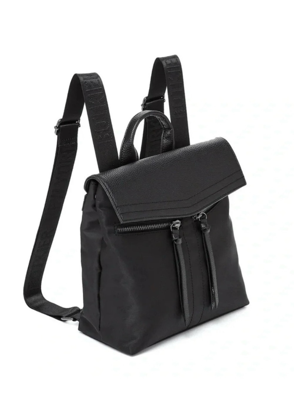 Botkier New York Mini Trigger Black Nylon Backpack with Leather Flap